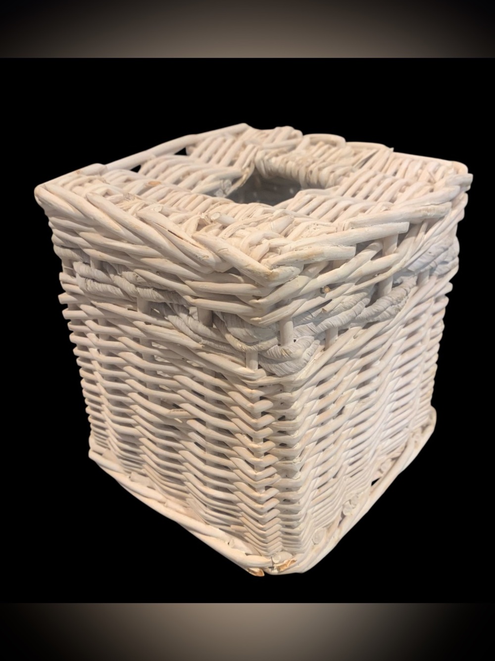 White Wash Woven Wicker Rattan Tissue Box Cover Boho Square 6x6x6
